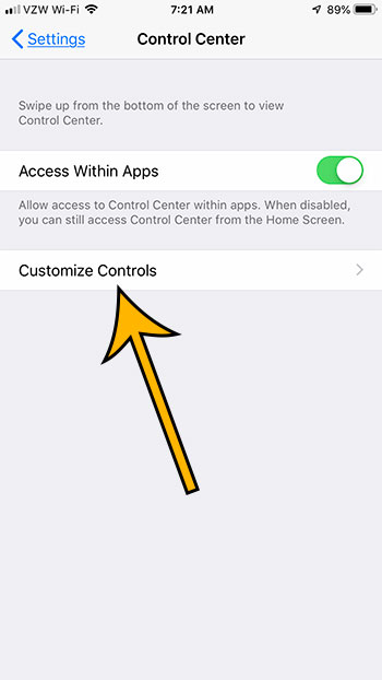 tap on Customize Controls