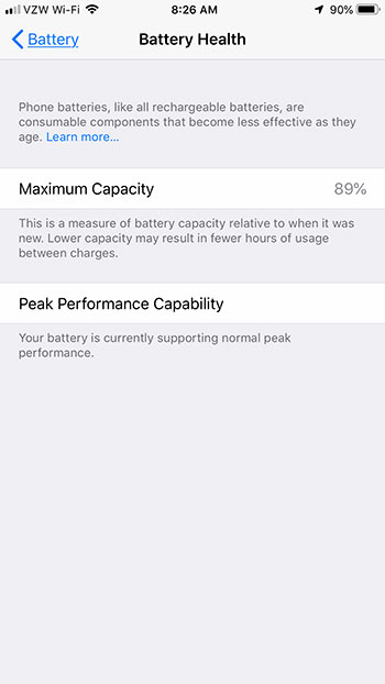 how to view the iPhone battery status