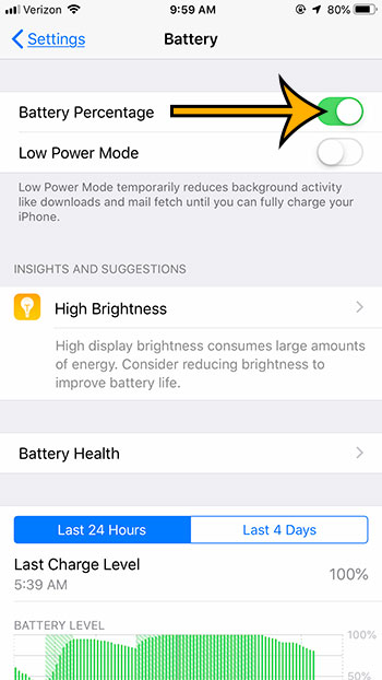 how to show the battery percentage on an iPhone 7