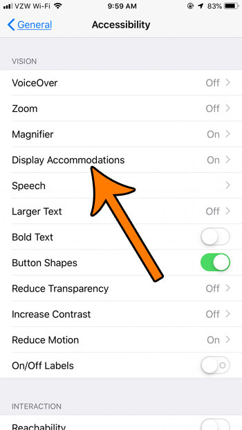 select the Display Accommodations option