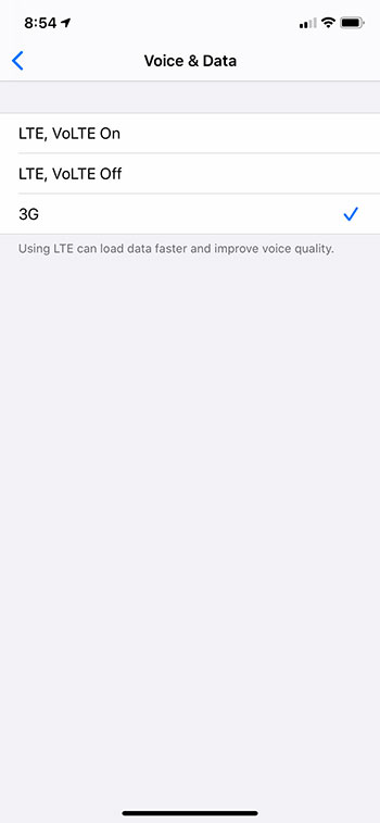 how to disable LTE on an iPhone 11